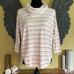 Lou & Grey Oversized Striped Cowl Neck 3/4 Sleeve Shirt